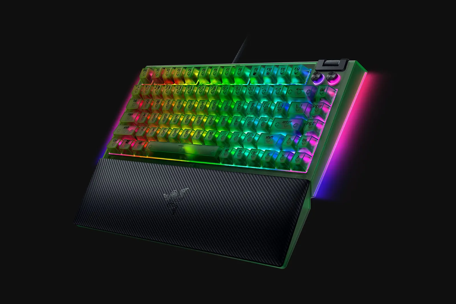 კლავიატურა Razer Keyboard BlackWidow V4 75%, 83key, Mechanical Tactile Switch GEN-3, USB-A, EN, RGB, Phantom Green Ed