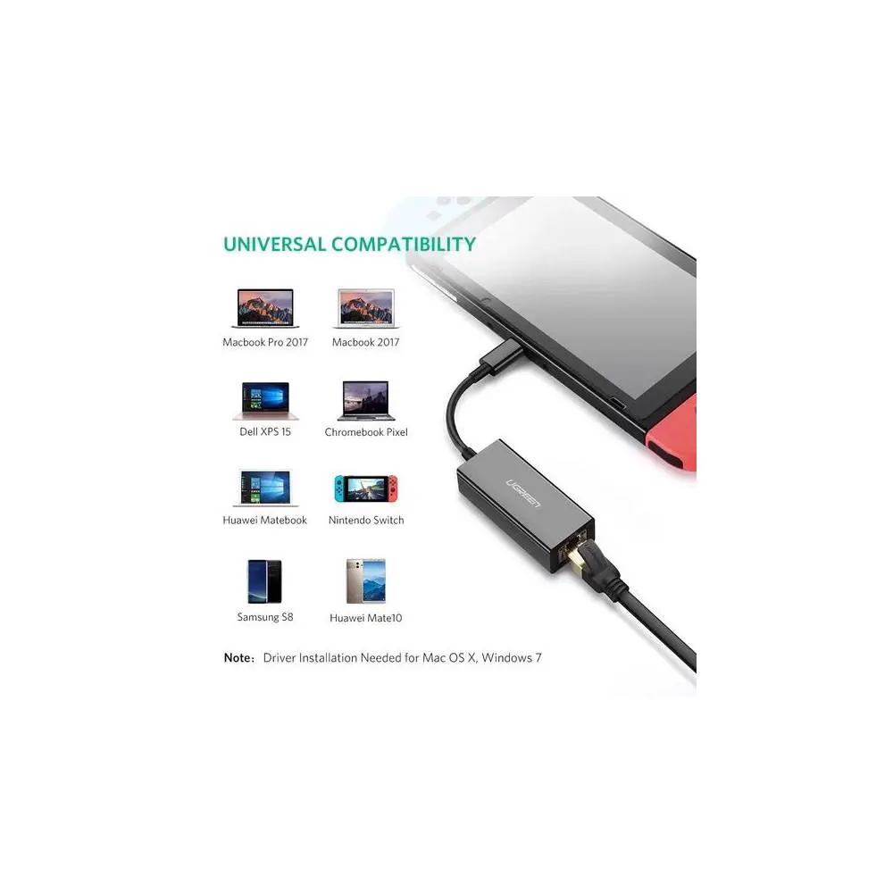 LAN ადაპტერი US236 (50307), Type-C to Lan 10/100/1000Mbps Ethernet Adapter, Black