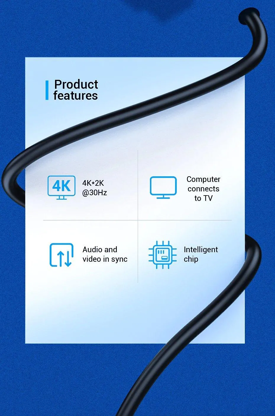 HAGBG, VENTION, Cable, 4K DisplayPort to HDMI Cable 1.5M Black (DP to HDMI).