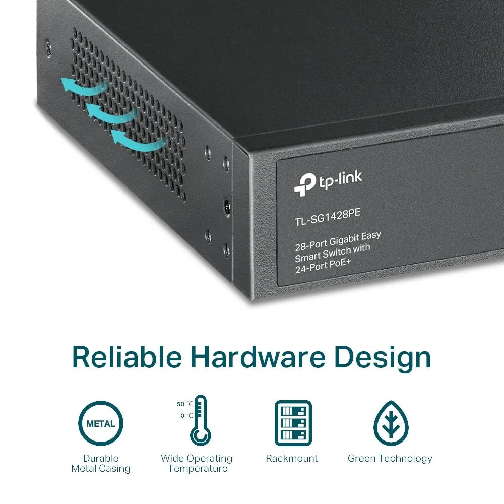 TP-Link, JetStream TL-SG1428PE, 28-Port Gigabit Easy Smart Switch with 24-Port PoE+