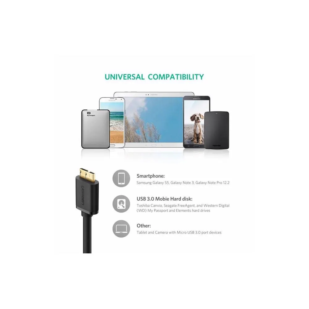 Micro USB კაბელი UGREEN US130 (10840) USB 3.0 A Male to Micro-B Male USB 3.0 Cable 0.5m (Black)