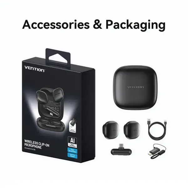 მიკროფონი NCDB0, VENTION, Microphone , Wireless AI Noise-Canceling Lavalier Microphone Black.