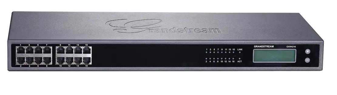 Grandstream GXW4216, 16 x RJ11 FXS ports and 1 x 50-pin Telco connector, 1 x 10M/100/1000 Mbps auto-sensing RJ45 port, G.711, G. 723, G.726
