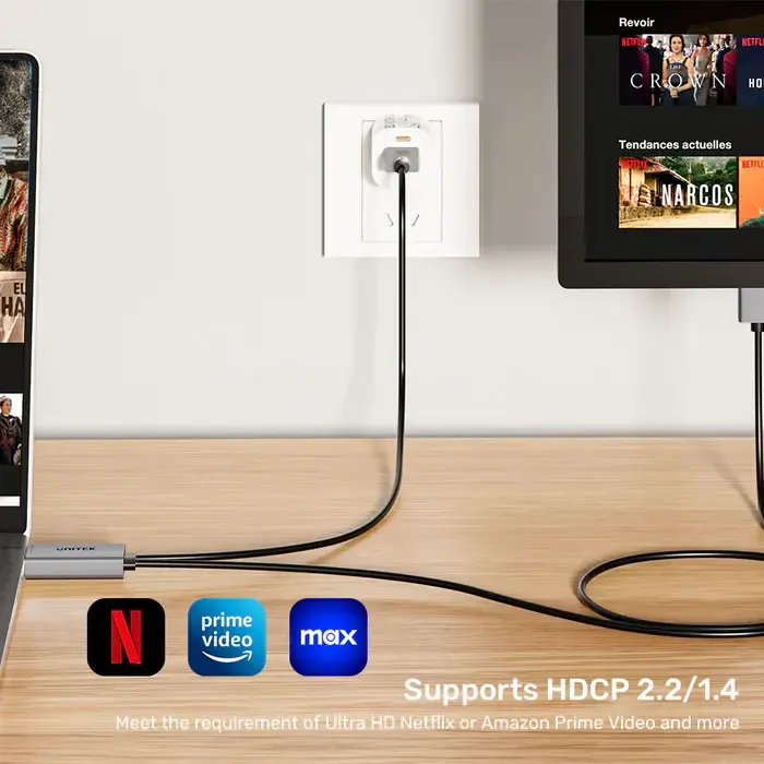 V1714A, UNITEK, Adapter, 1.8M, 4K 60Hz HDMI to DP Cable with USB Power Plug.