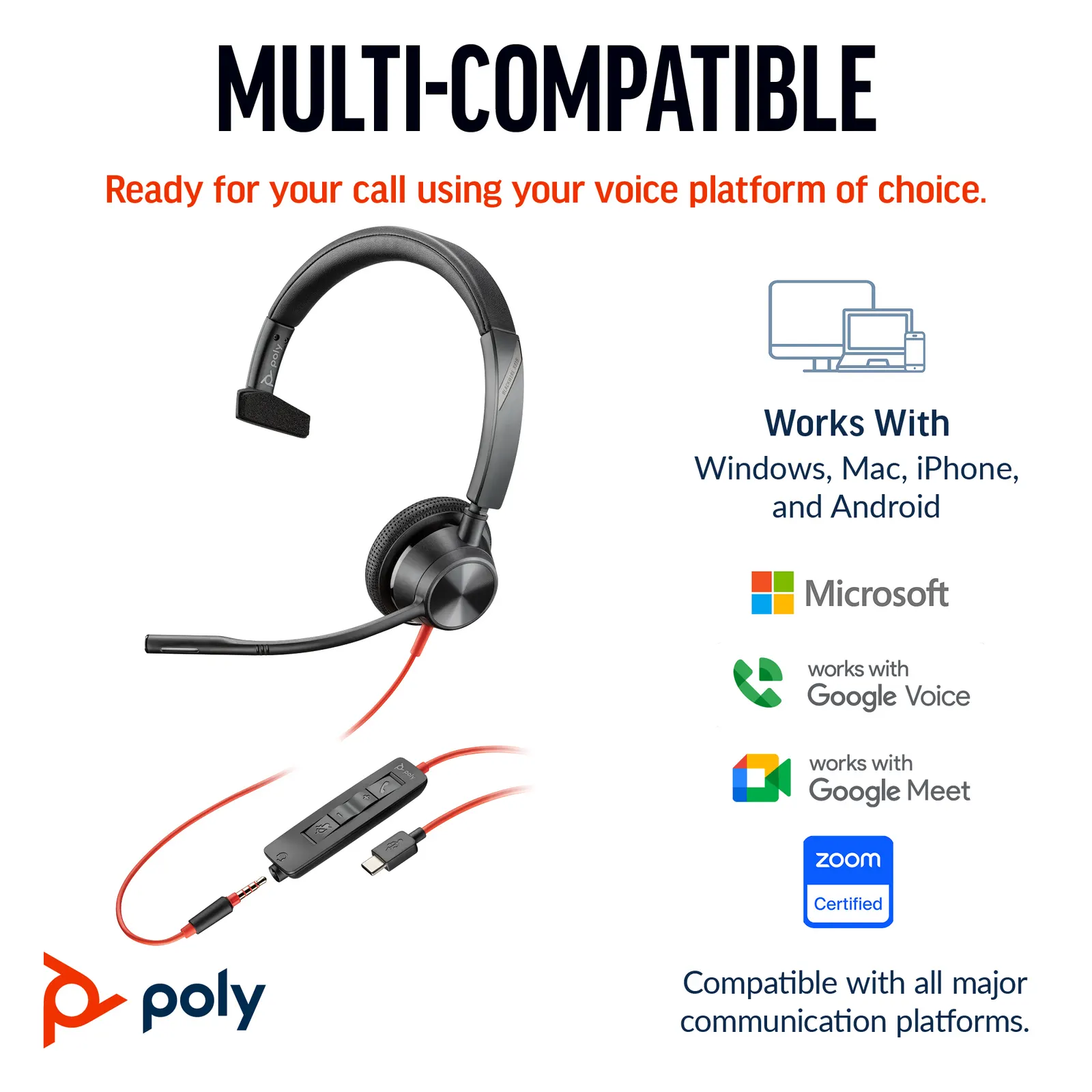 ყურსასმენი Poly BlackWire 3315 Wired Open-ear Black
