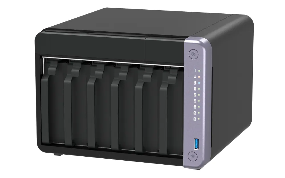 6-bay 3.5" desktop NAS, AL524 4C 2.0GHz, 4GB DDR4 RAM (max 16GB), 2 x 10GbE SFP+, 2 x 2.5GbE, 1 x PCIe Gen3, 2 x USB 3.2 Gen1