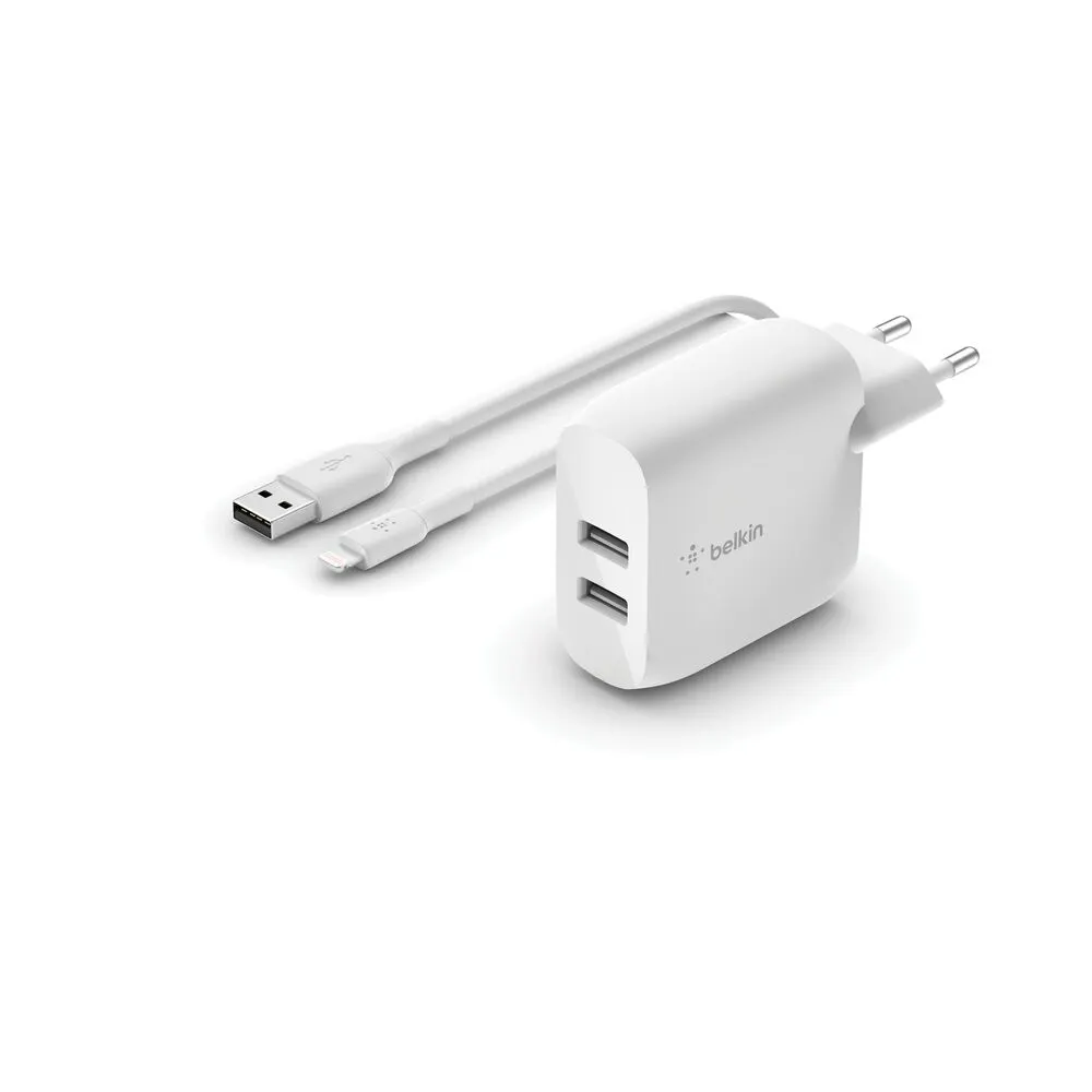 დამტენი Belkin Wall Charger 24W USB-A, 1M PVC A-LTG, white
