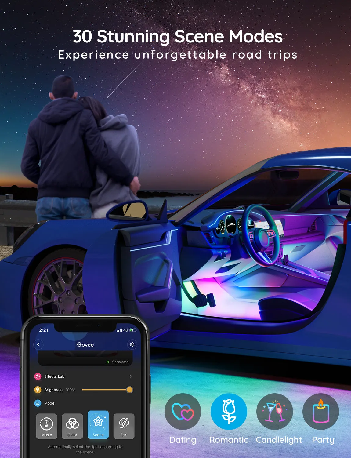 სმარტ სანათი Govee RGBIC Interior Car Lights (30 Scene Mode + 4 Music Mode)--Without Remote Control