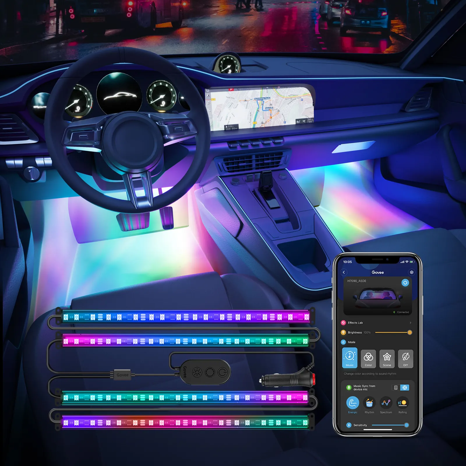 სმარტ სანათი Govee RGBIC Interior Car Lights (30 Scene Mode + 4 Music Mode)--Without Remote Control