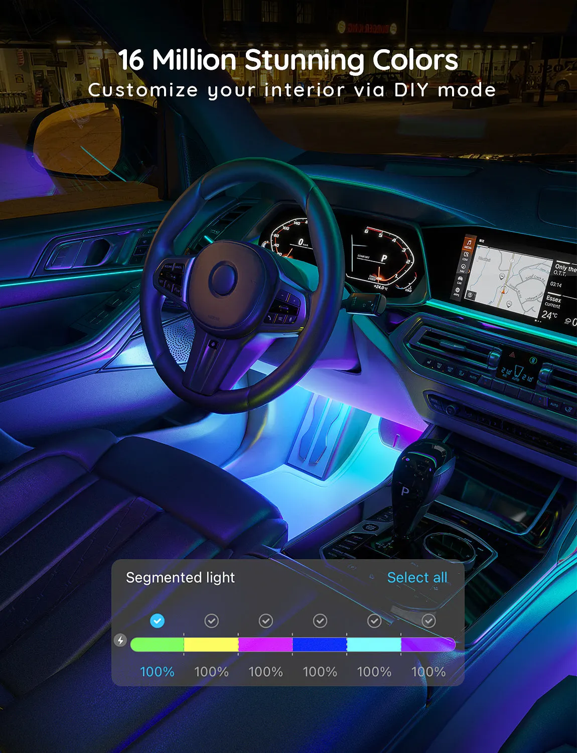 სმარტ სანათი Govee RGBIC Interior Car Lights (30 Scene Mode + 4 Music Mode)--Without Remote Control