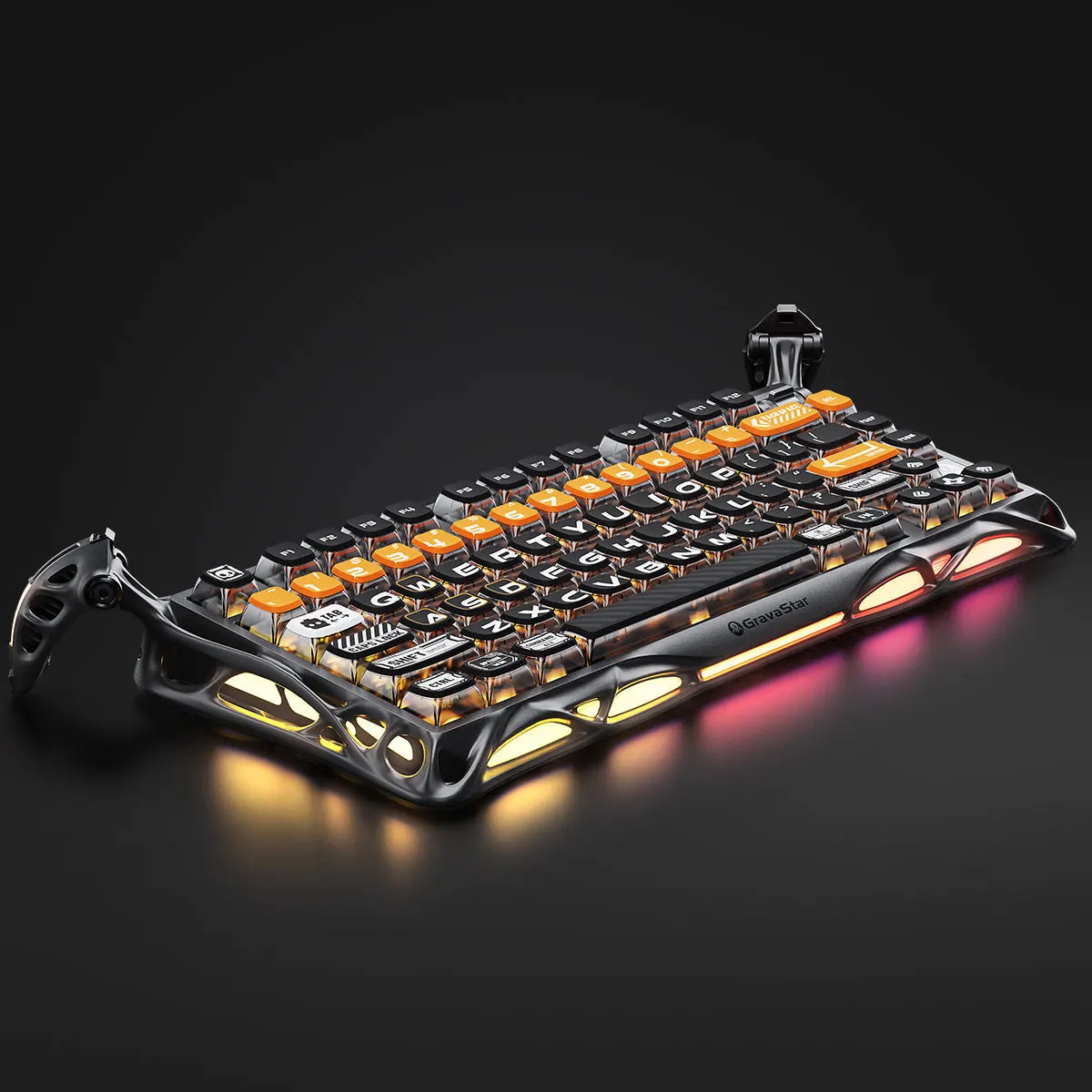 კლავიატურა Mechanical keyboard GravaStar Mercury K1 Pro 80keys, GravaStar x Kailh Speedy Mint, BT/WL/USB, RGB, CyberFlare