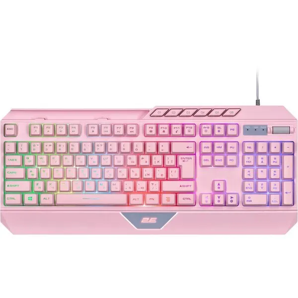 კლავიატურა 2E GAMING Membrane keyboard KG315 110key, USB-A, EN/RU, RGB, pink
