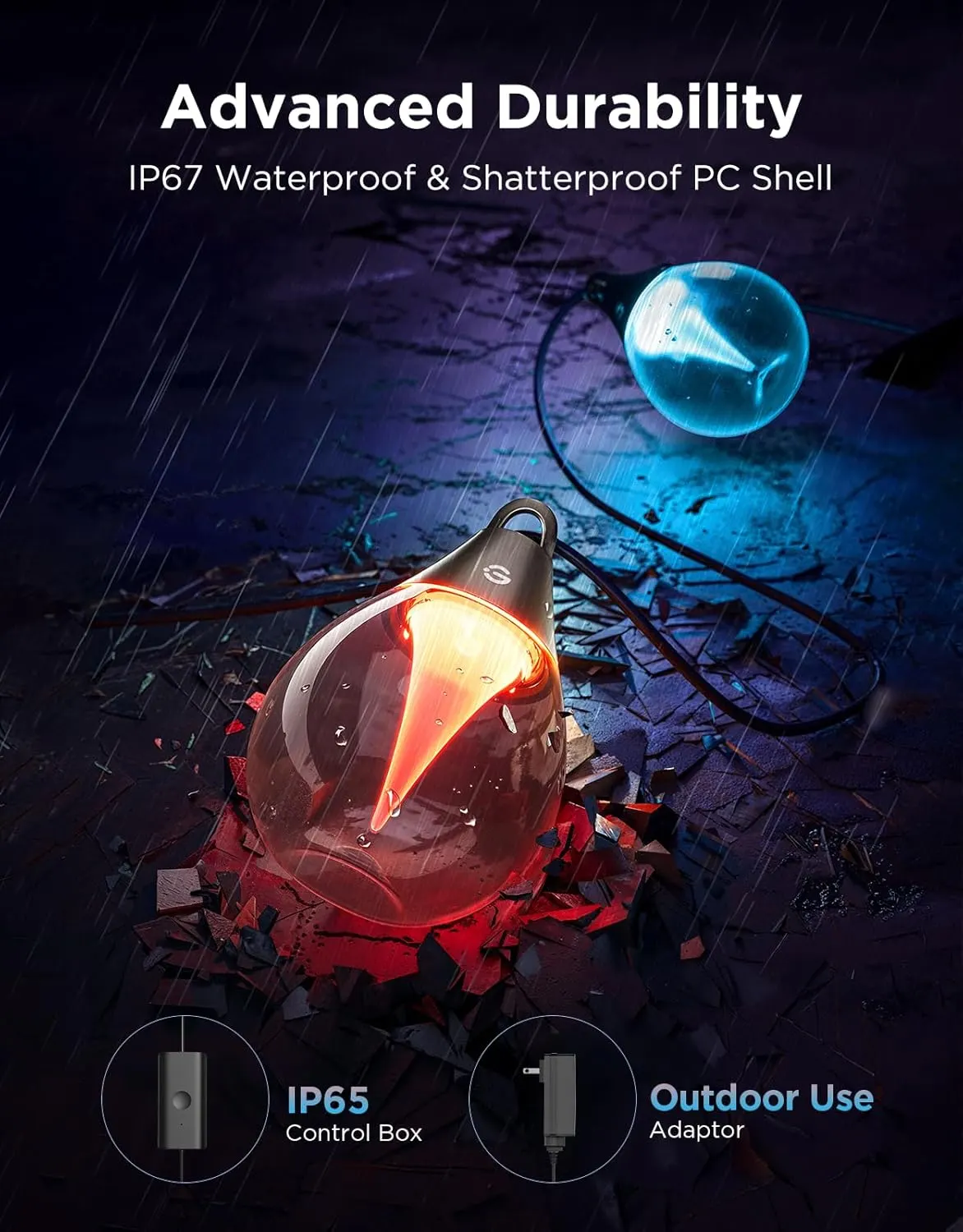 სმარტ სანათი Govee H7025 Outdoor Clear Bulb String Lights, 15m, RGBIC/Warm White, WI-FI/Bluetooth, chopniy