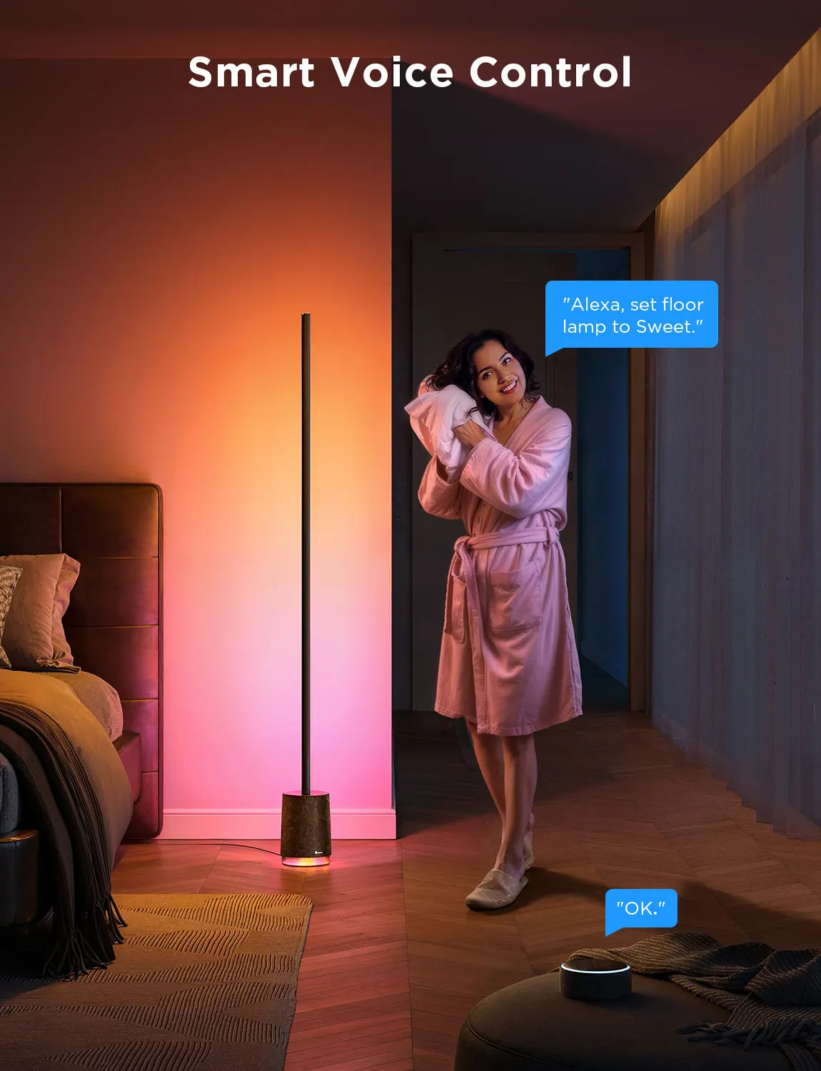 სმარტ სანათი Govee Lyra RGBICWW Corner Floor Lamp with Speaker black color