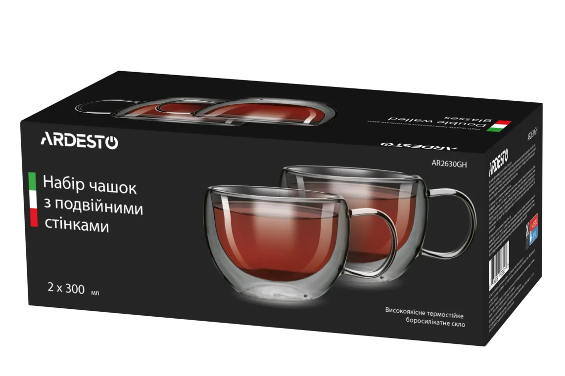 ARDESTO Double wall borosilicate glass mug set Ardesto, 300 ml, 2 pcs