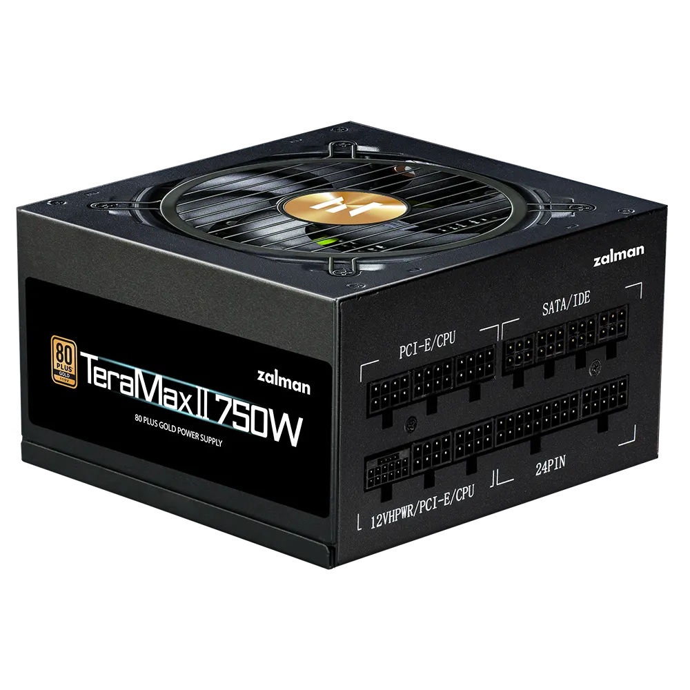 Zalman Power supply Teramax 2 (750W) >90%, 80+ Gold, 120mm, 1xMB 18pin+10pin, 2xCPU 8pin(4+4), 3xMolex, 8xSATA, 3xPCIe 8pin(6+2), 1x12VHPWR, Fully